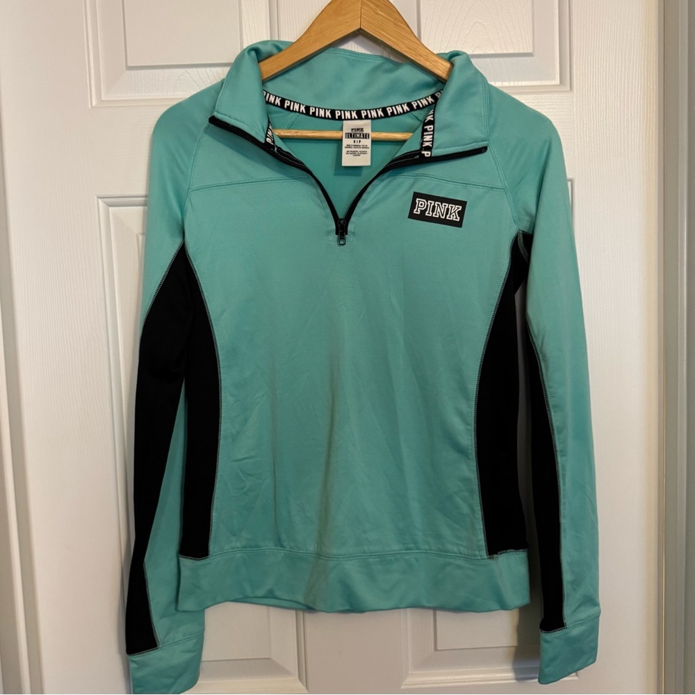 Victoria‎ Secret PINK Teal And Black 1/4 Zip Pullover Lightweight Adult Small